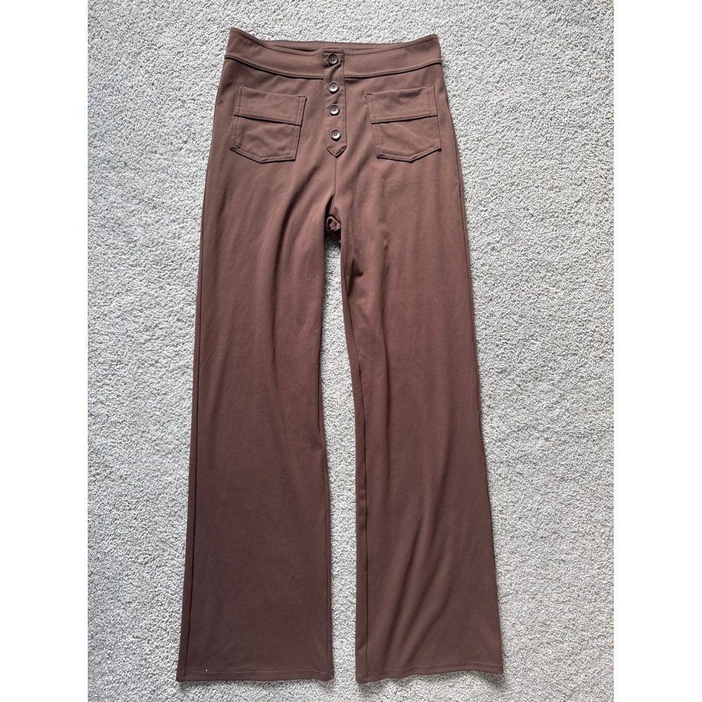 Womens High Waisted Wide Leg Pants Chocolate Brown Button Fly Size M